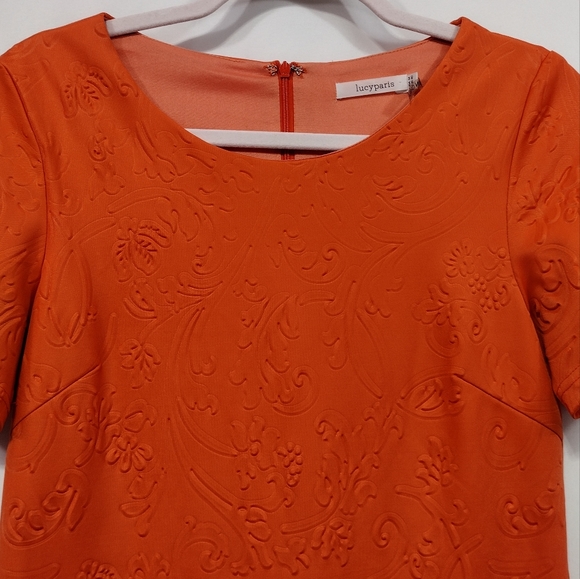 Lucy Paris Dress Women's M Orange Vibrant Textured 3D Print Floral Beach Summer - Picture 2 of 8